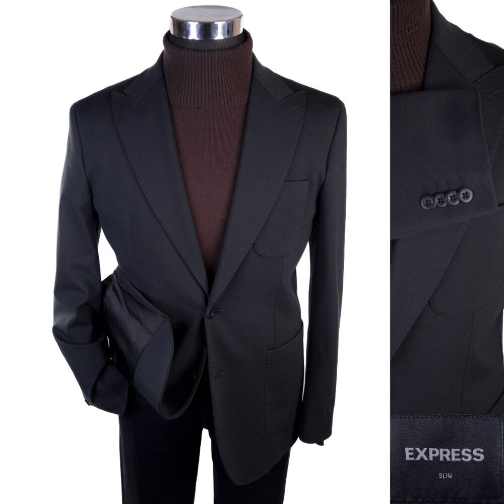 Express Sport Coat Blazer Sz 40R Solid Black Cotton Blend Cotton Peak Lapels